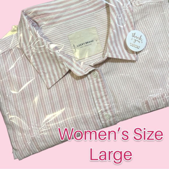 Lucky Brand Gently Used Button Down Boyfriend Dress Shirt Pink & White Size L - Picture 5 of 6